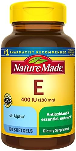 Nature Made Vitamin E 180 mg (400 IU) dl-Alpha, Dietary Supplement for Antioxidant Support, 180 Softgels, 180 Day Supply