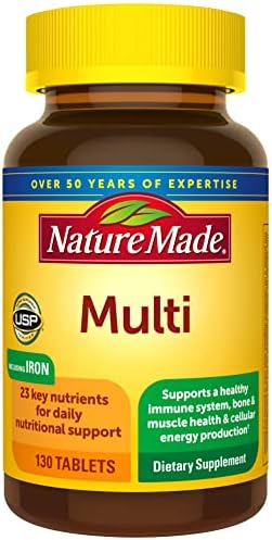 Nature Made Multivitamin Tablets with Iron, Multivitamin for Women and Men for Daily Nutritional Support, 130 Tablets, 130 Day Supply (Packaging May Vary)
