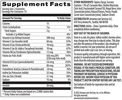 Amazon Basics Adult Multivitamin, 150 Gummies, 75-Day Supply, Mixed Berry & Cherry (Previously Solimo)