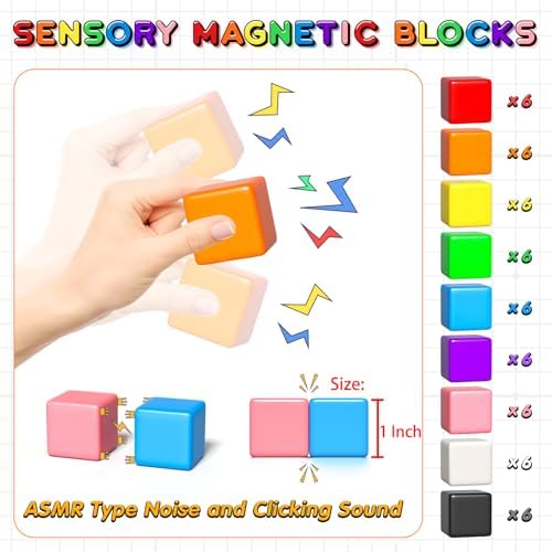 54 PCS Magnetic Blocks, Magnetic Building Blocks for Toddlers 3+, Montessori Toys, Magnet Cubes, Preschool STEM Educational Sensory Magnet Toys for Kids Ages 3-5 Year Old Boys and Girls