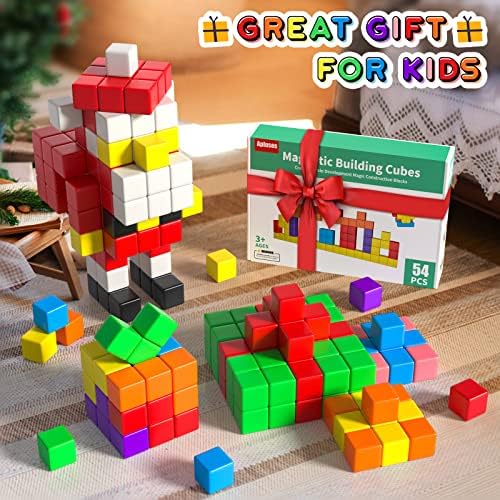 54 PCS Magnetic Blocks, Magnetic Building Blocks for Toddlers 3+, Montessori Toys, Magnet Cubes, Preschool STEM Educational Sensory Magnet Toys for Kids Ages 3-5 Year Old Boys and Girls