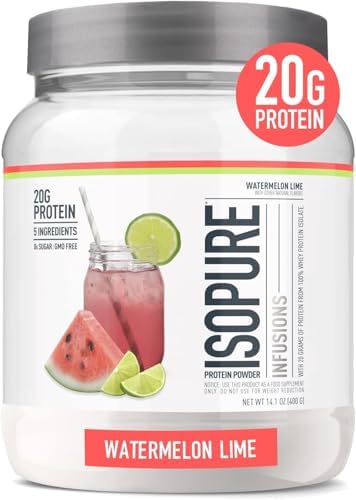 Isopure Clear Whey Isolate Protein Powder Infusions, Lactose Free, Gluten Free, Naturally Flavored, Watermelon Lime, 20g Protein Per Serving, 14.1 Oz, 16 Servings