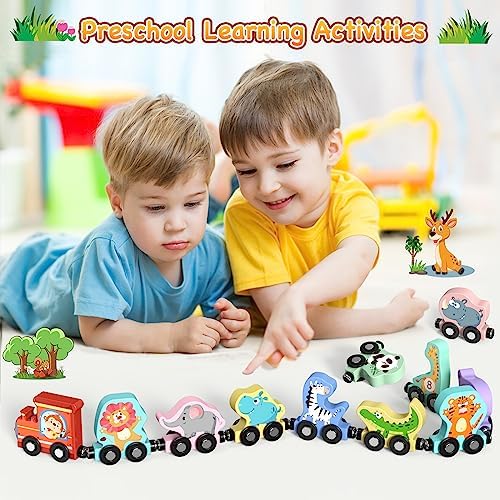 Toys for Toddlers, 11 Magnetic Wooden Animals Train Set, Montessori Toys for Toddlers, Preschool Learning Activities for Kids, Birthday Gifts for Boys, Girls