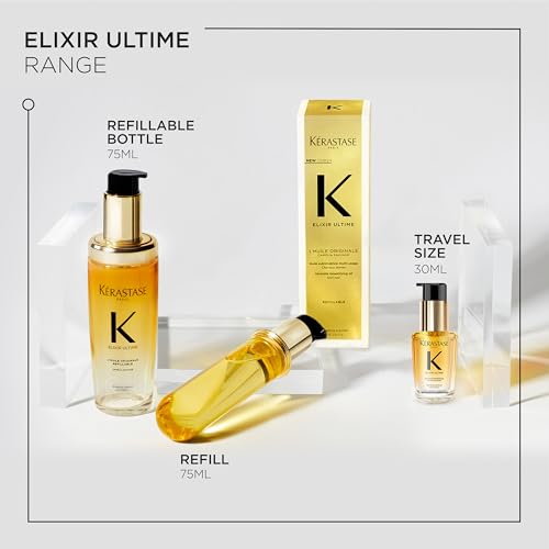 Kerastase Elixir Ultime L'Huile Original Hair Oil For All Hair Types - Hydrates, Strengthens and Adds Shine With Heat Protection and Frizz Control, With Wild Camellia