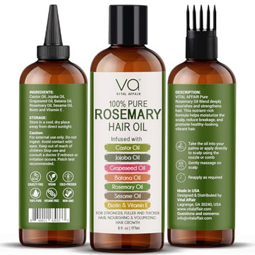 100% Pure Rosemary Oil For Hair Growth With Castor, Batana, Jojoba Oil - Infused With Biotin & Vitamin E-Blend of Effective Hair Oils for Hair Growth-Strengthening Treatment 6 Fl Oz